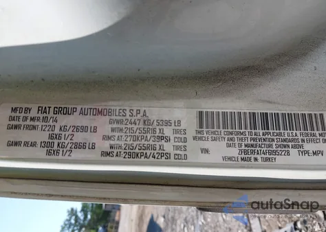 2015 Ram Promaster City Tradesman from USA, damaged, VIN ZFBERFAT4F6195228